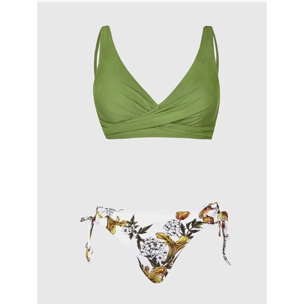 Cupshe Bikini Two Piece Size Small Front Cross Lace Bathing Suit Green - Picture 3 of 5